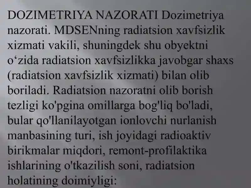 Kasalxona rentgenologik va radiologik bo’limlarida dozimetrik va radiometrik 2