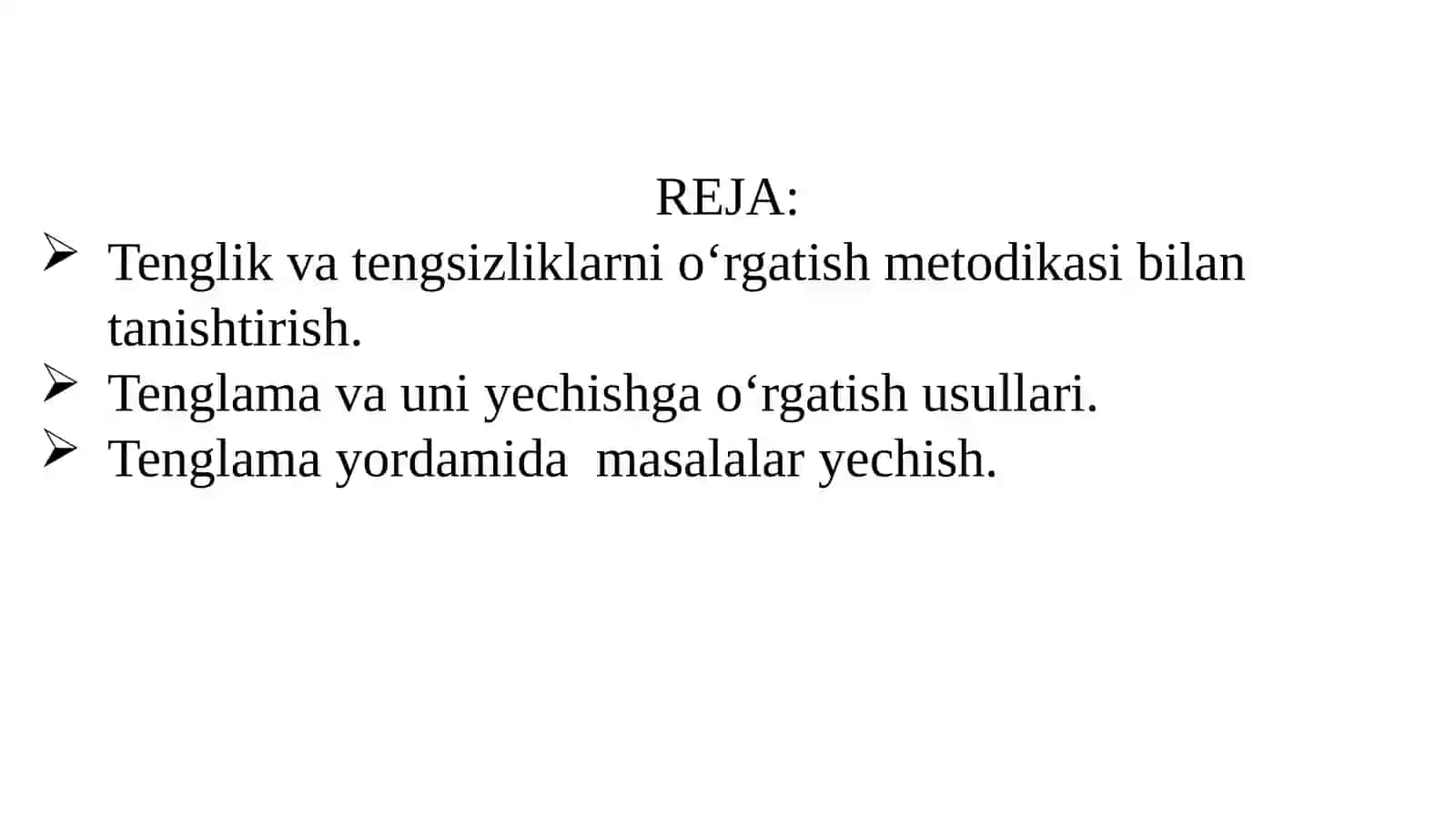Tenglik,tengsizlik vatenglamalarni o‘rgatish metodikasi bilan tanishtirish 2