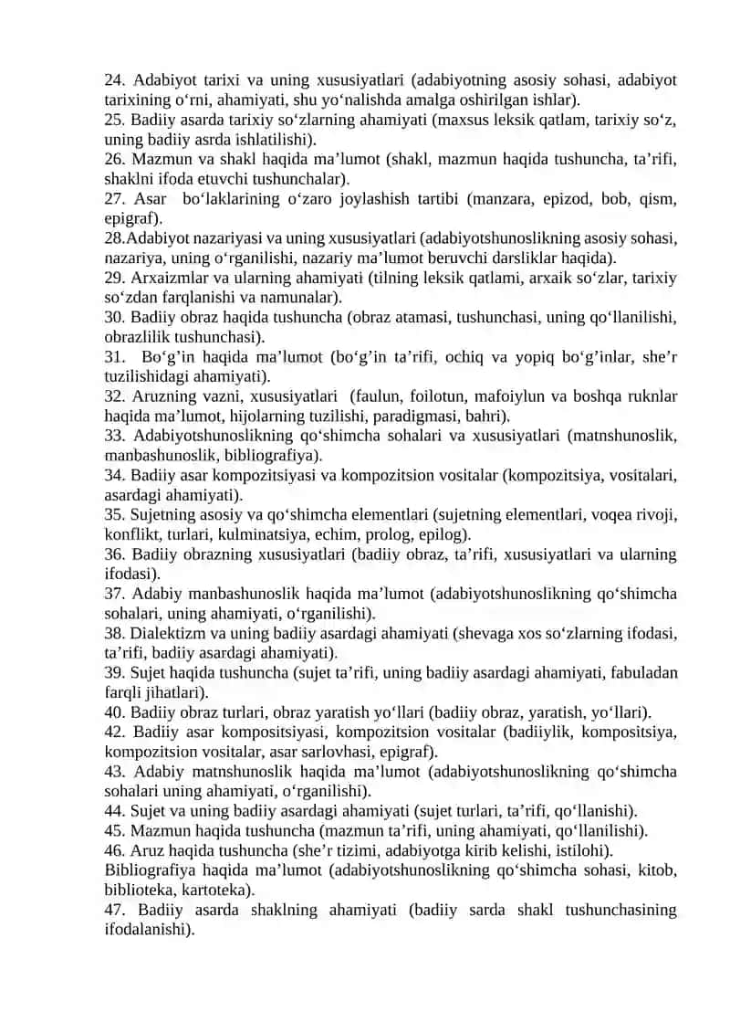 Adabiyotshunoslik asoslari fanidan yakuniy nazorat savollari 2