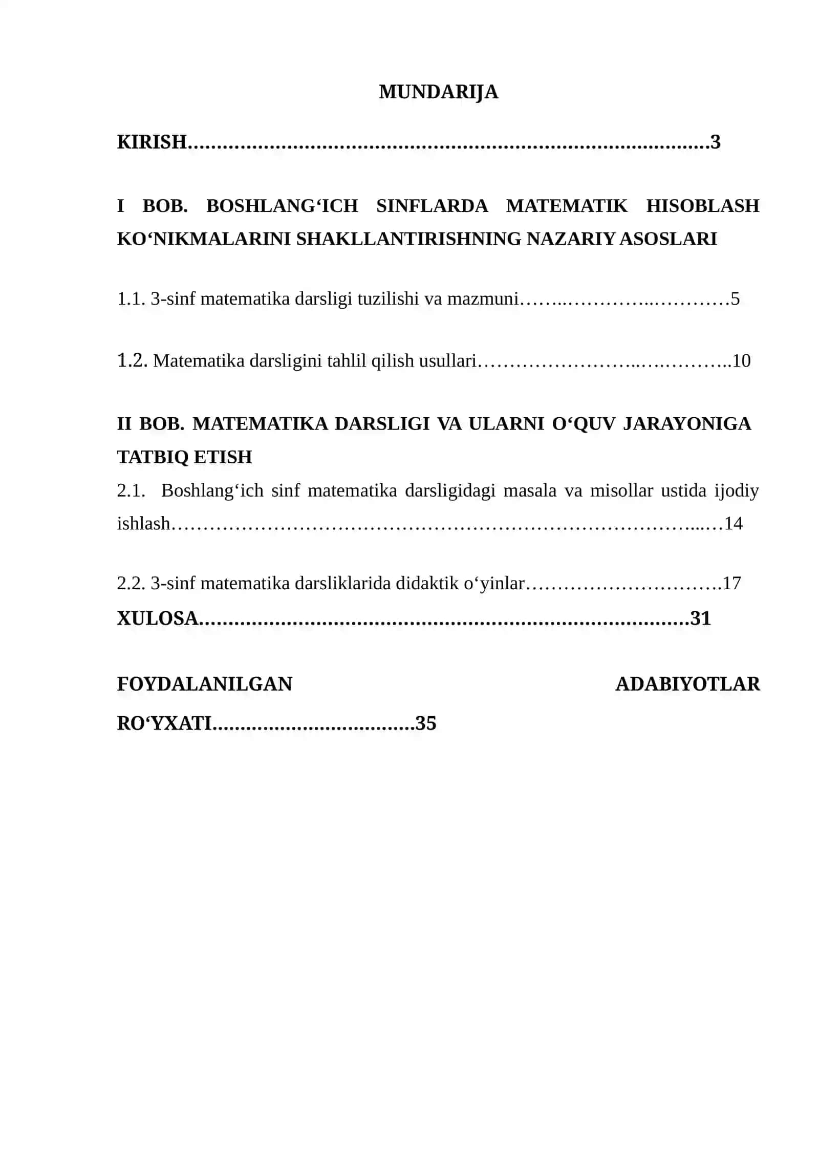 BOSHLANG’ICH SINFLARDA MATEMATIKA DARSLIGI USTIDA IJODIY ISHLASH VA DARSLIK TAHLILINI AMALGA OSHIRISH METODIKASI (3-SINF MISOLIDA) 2