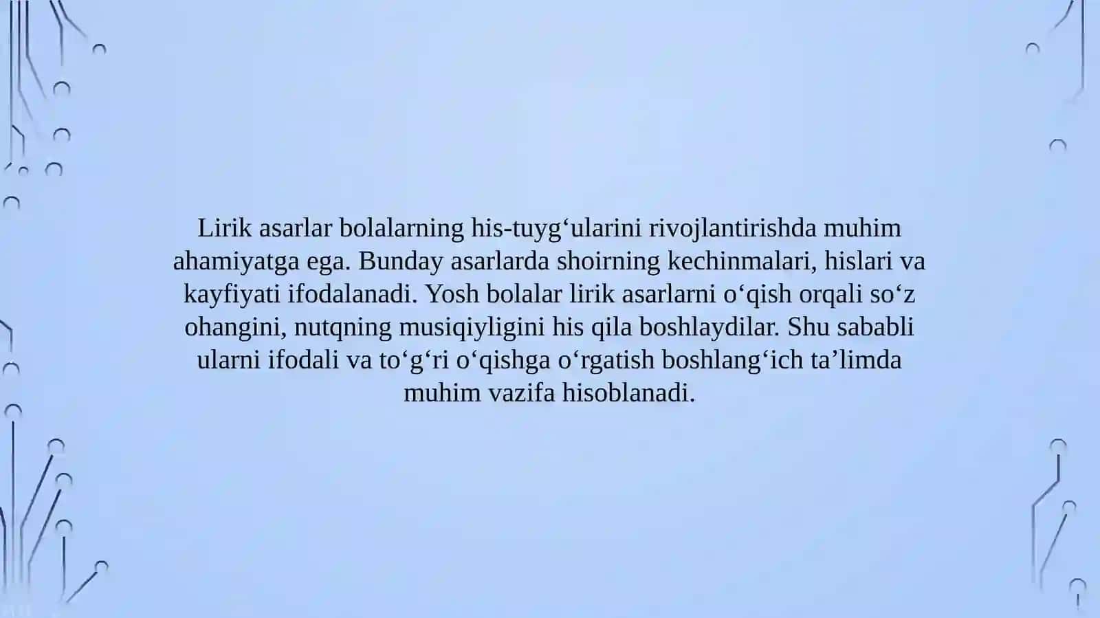 Lirikasarlarni ifodali va to’g’ri o’qishni o’rganish bo’yicha tavsiyalar ishlab chiqish 2