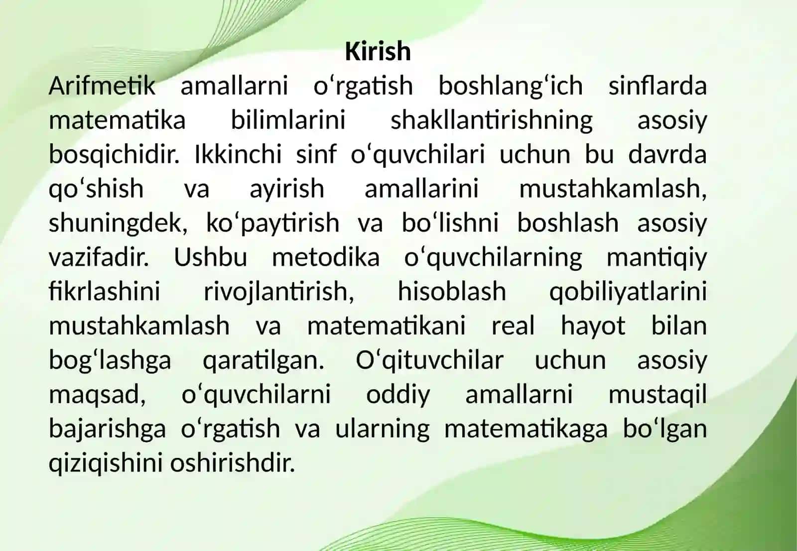 2-sinfda arifmetik amallarni oʻrgatish metodikasi 2