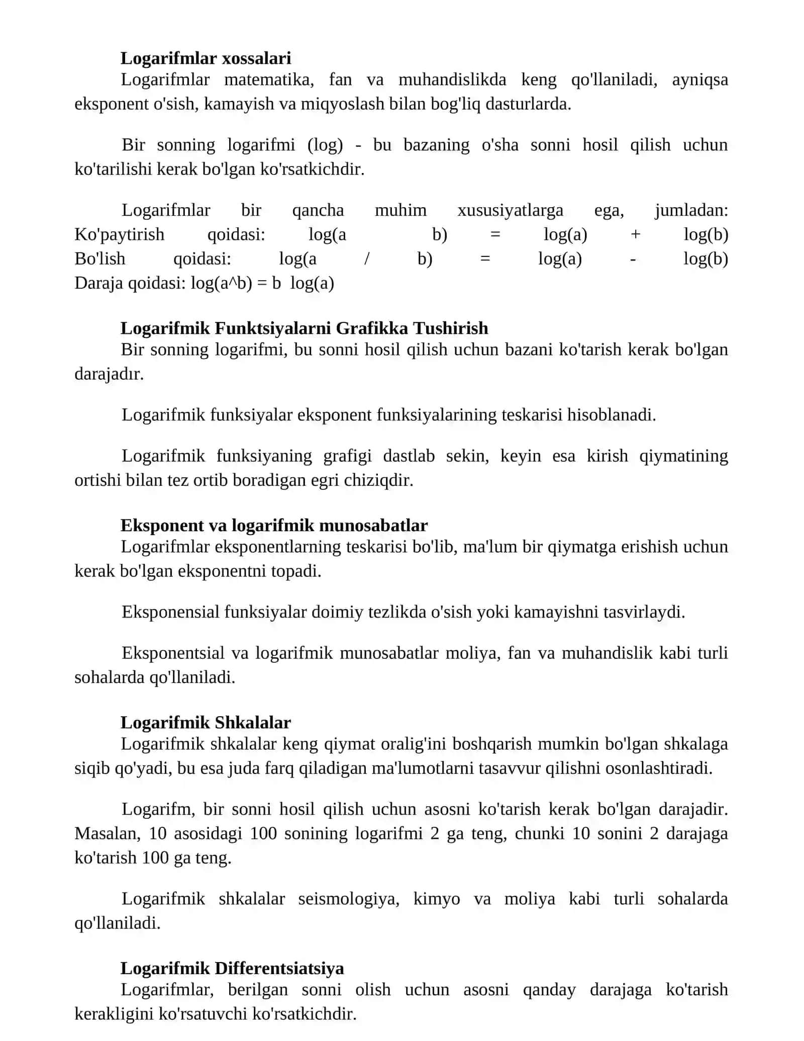 Logarifm haqida tushuncha 2