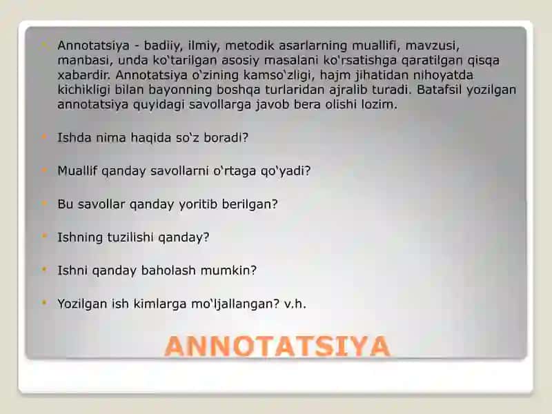 Annotatsiya matnida munosabat, dalil-asos, isbot-xulosa ifodasi 2
