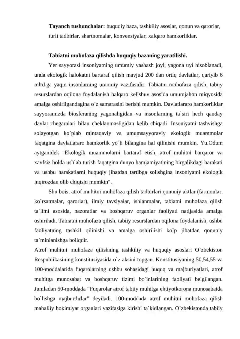 Tabiatni muhofaza qilishda huquqiy bazaning yaratilishi 2