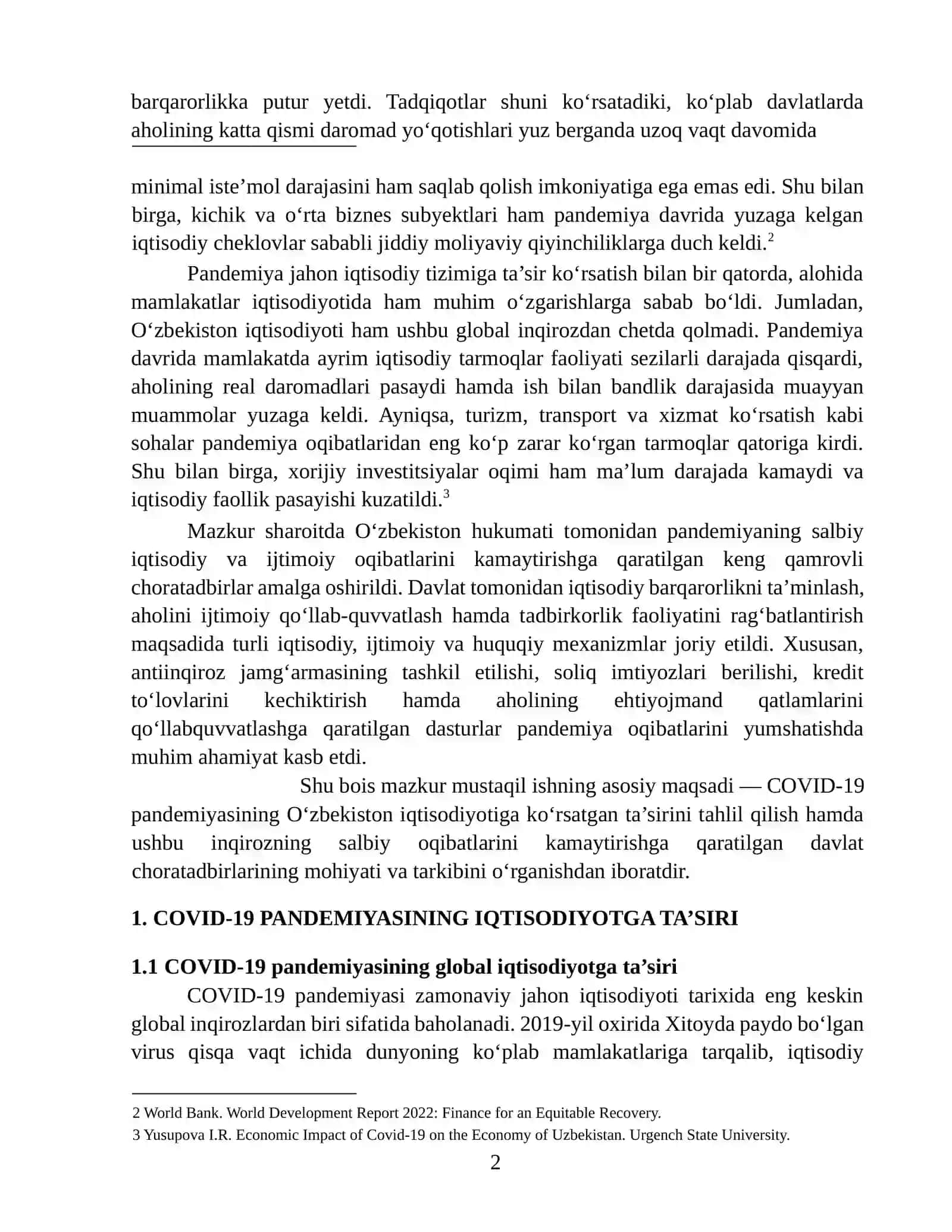 O‘zbekistonda COVID-19 pandemiyasining ta’sirini yumshatishga qaratilgan chora-tadbirlar mohiyati va tarkibi 2