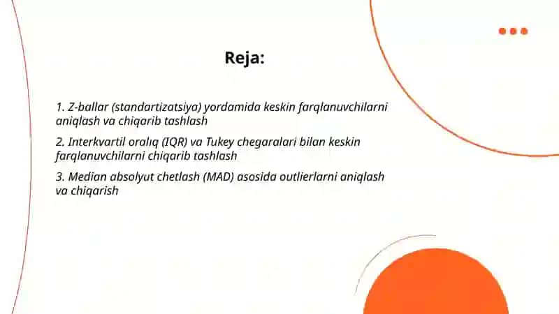 Tasodifiy sonlar toʻplamidagi keskin farqlanuvchi qiymatlarini chiqarib tashlash usullari 2