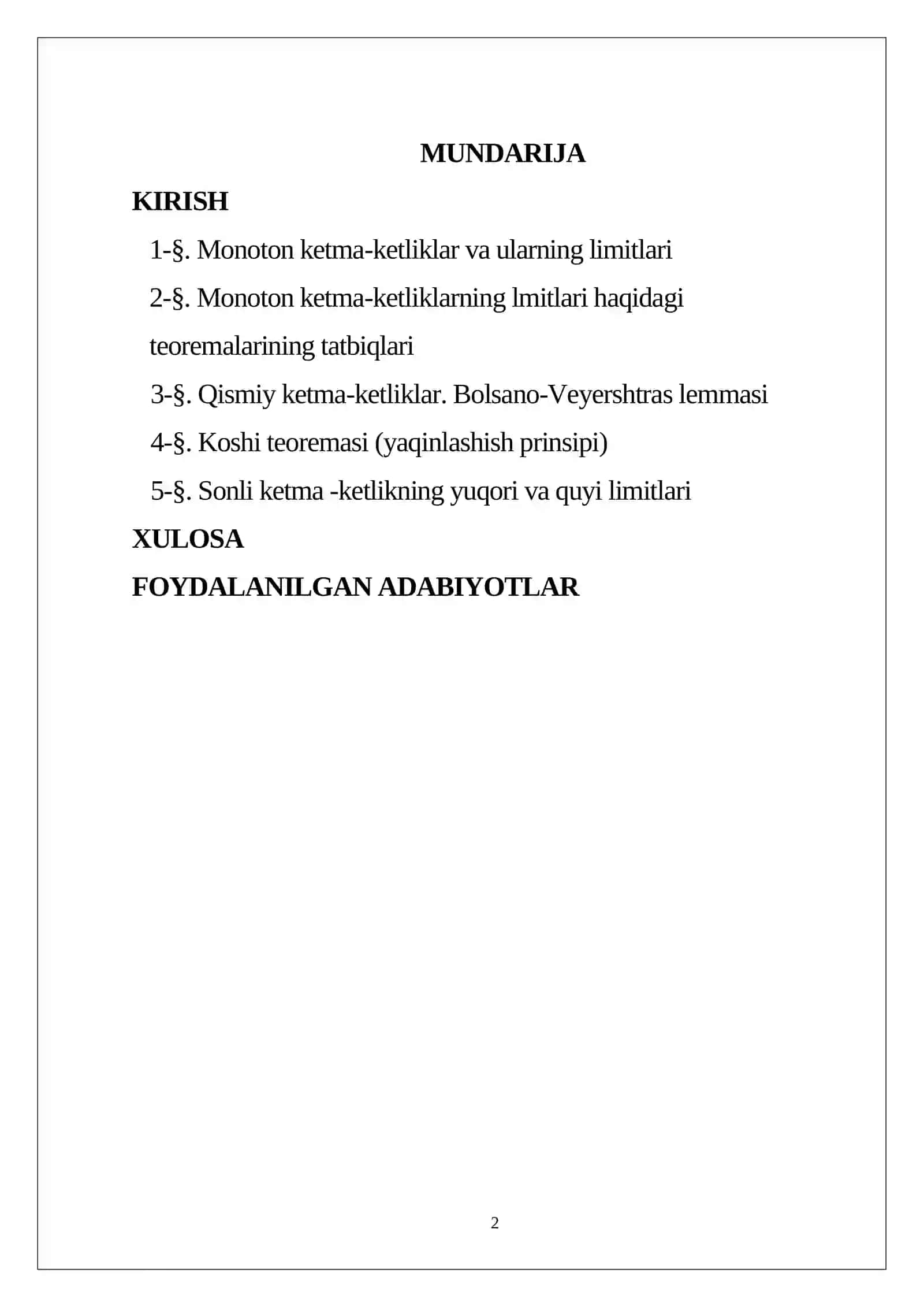 Monoton ketma-ketlik va uning limitlari, tatbiqlari 26 2