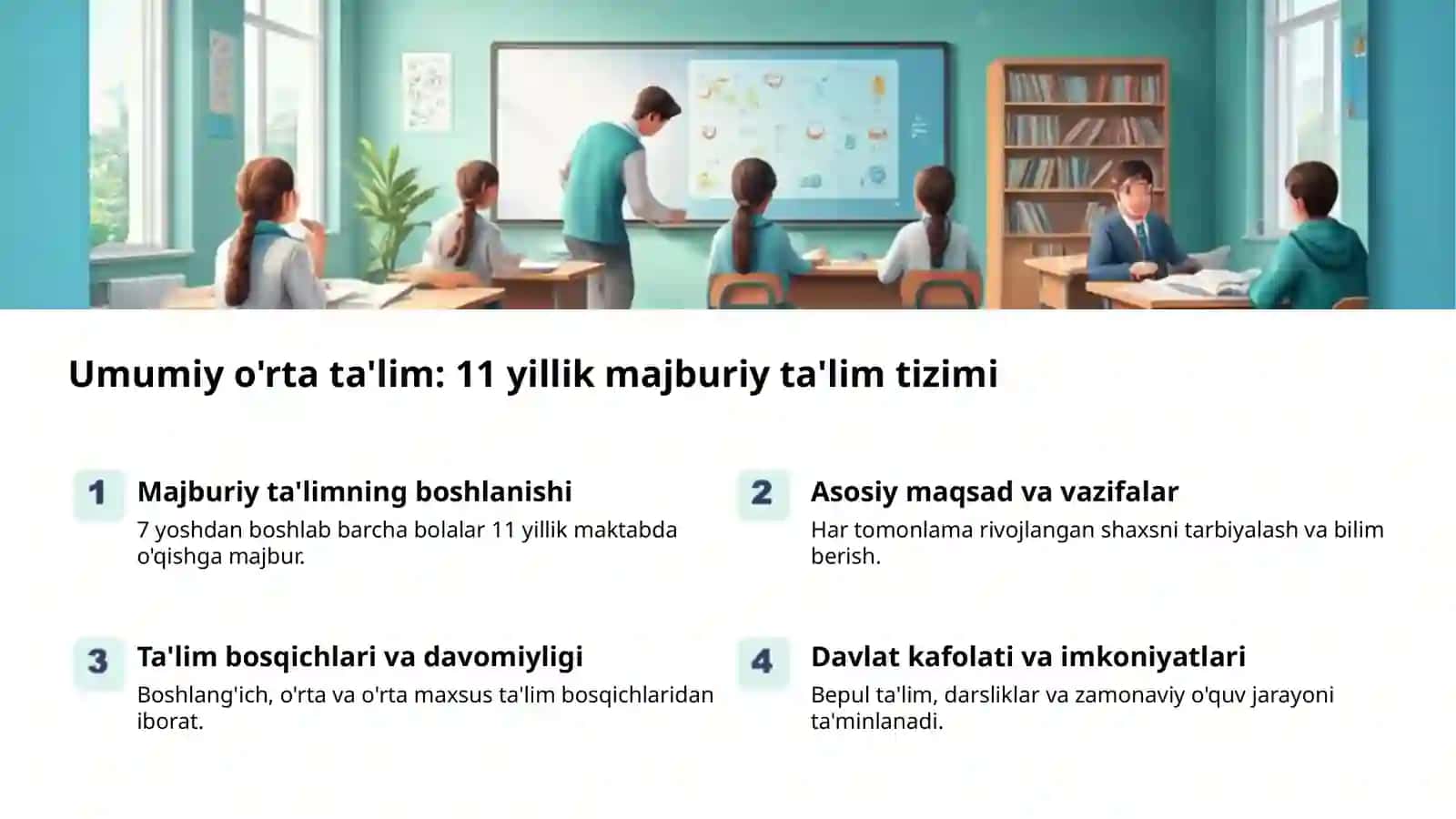 Umumiy o'rta ta'lim: 11 yillik majburiy ta'lim tizimi 2