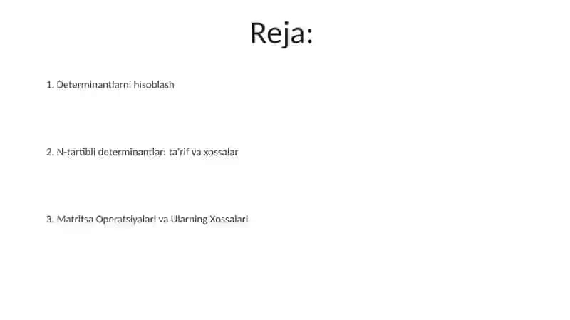 N-tartibli determinantlar va ularni hisoblash 2