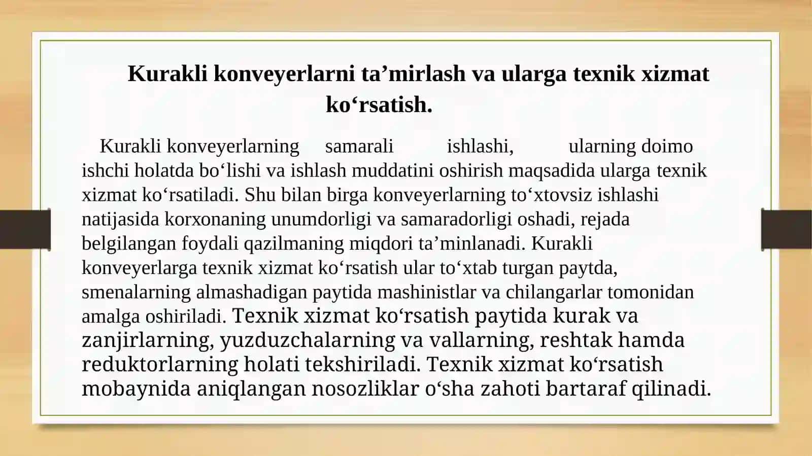 Kurаklikоnvеyеrlаrni ta’mirlаsh vа ulаrgа tехnik хizmаt ko‘rsаtish 2