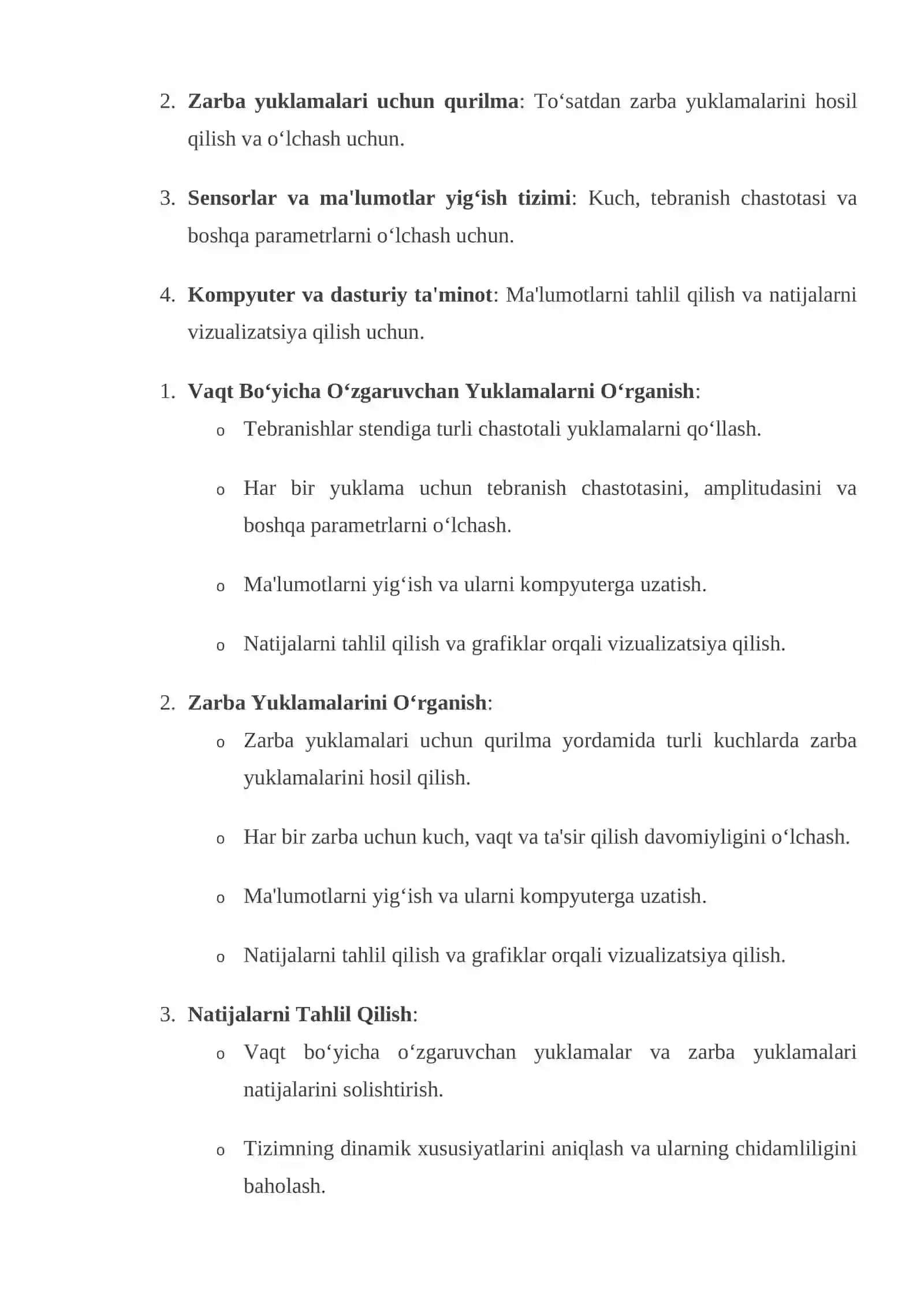 Laboratoriya Ishi: Vaqt Bo‘yicha O‘zgaruvchan Yuklamalar va Zarba Muammolari 2