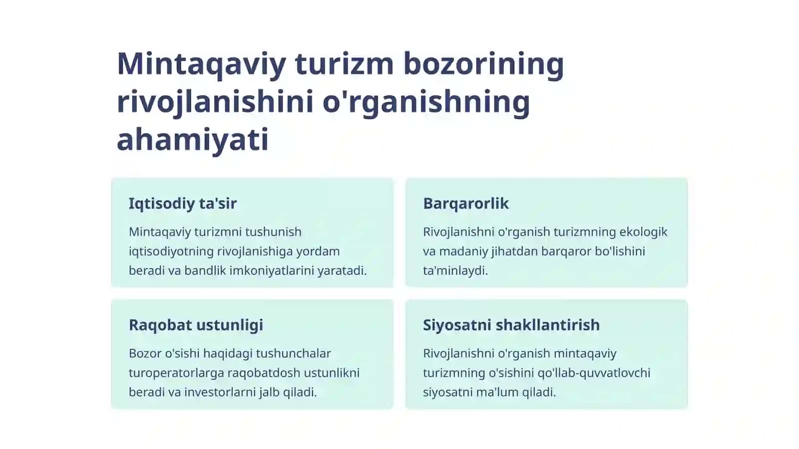 Turoperatorlarning hududiy turizm bozorining rivojlanishini o'rganish turlari 2