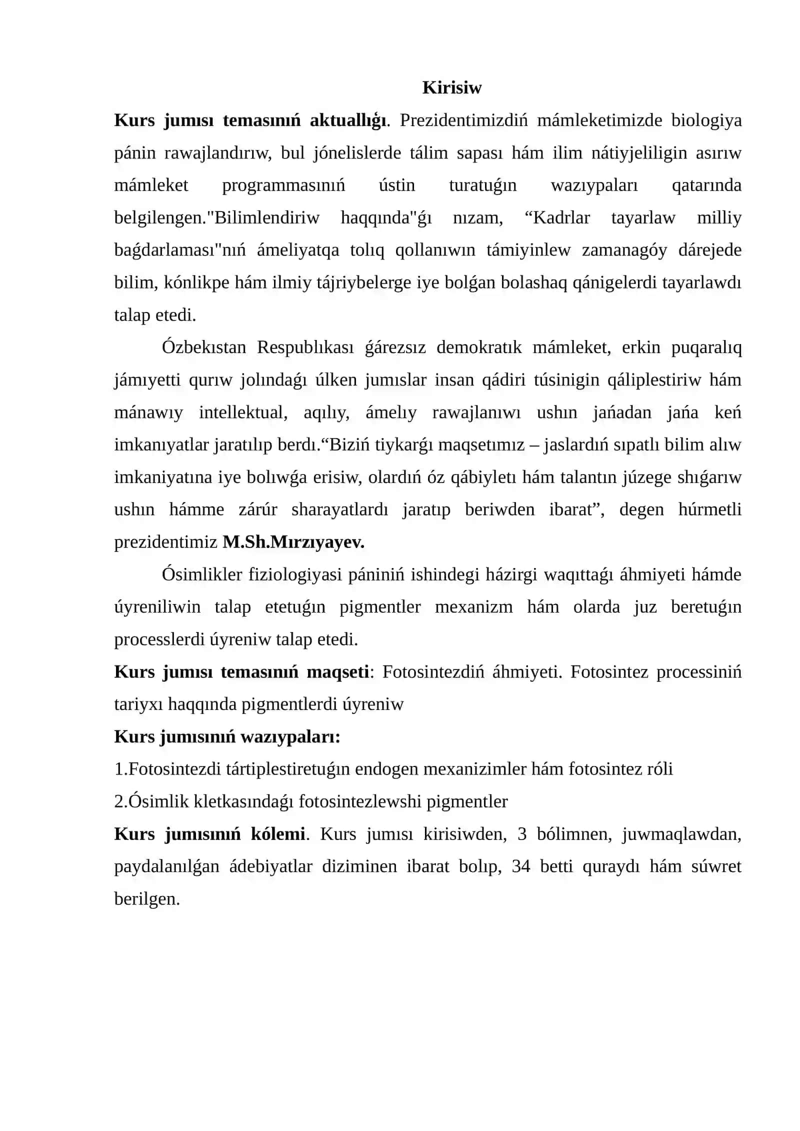 Plastida pigmentleri hám fotosintezdiń róli 2