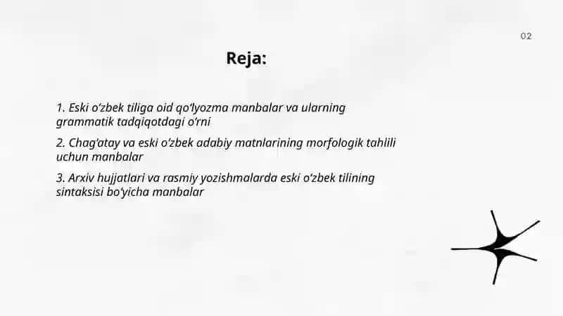 Eski o’zbek tilining grammatik qurilishiga doir manbalar bilan tanishish 2