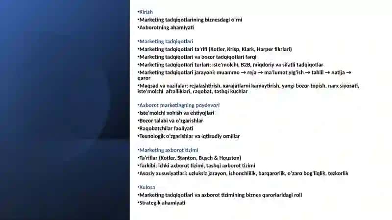 Marketing tadqiqotlari va axborotlar tizimi 2