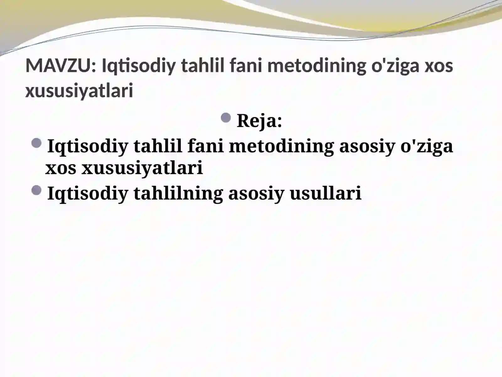 IQTISODIY TAHLIL FANIDAN MUSTAQIL TALIM 2