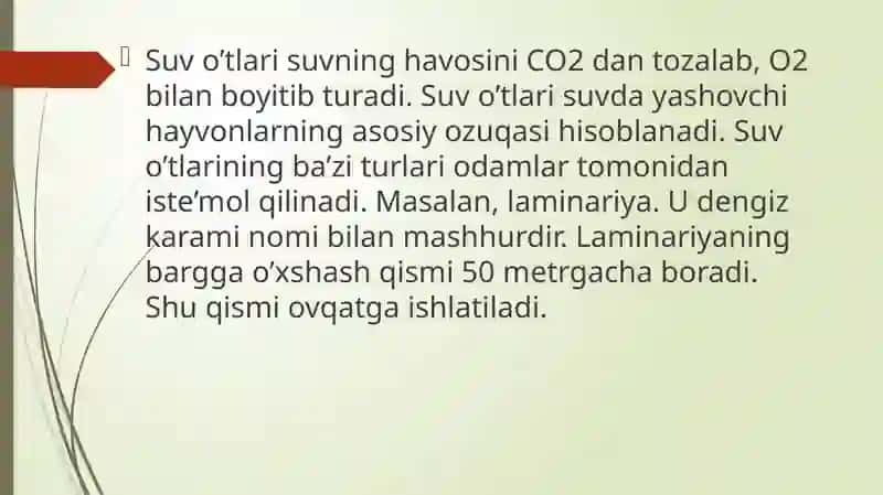 Oziq-ovqat sanoatida ishlatiladigan suvo’tlari va zamburug’larning ahamiyati. 2