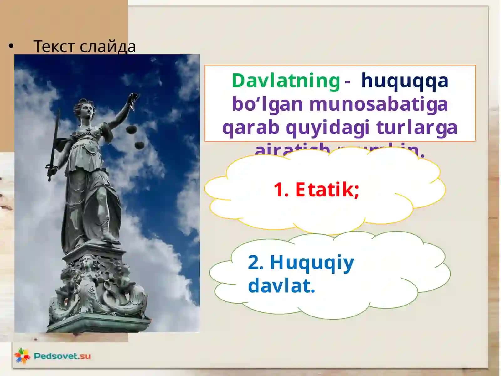 8-sinf O'zbekiston davlati va huquq asoslari fanidan 10-mavzu 2