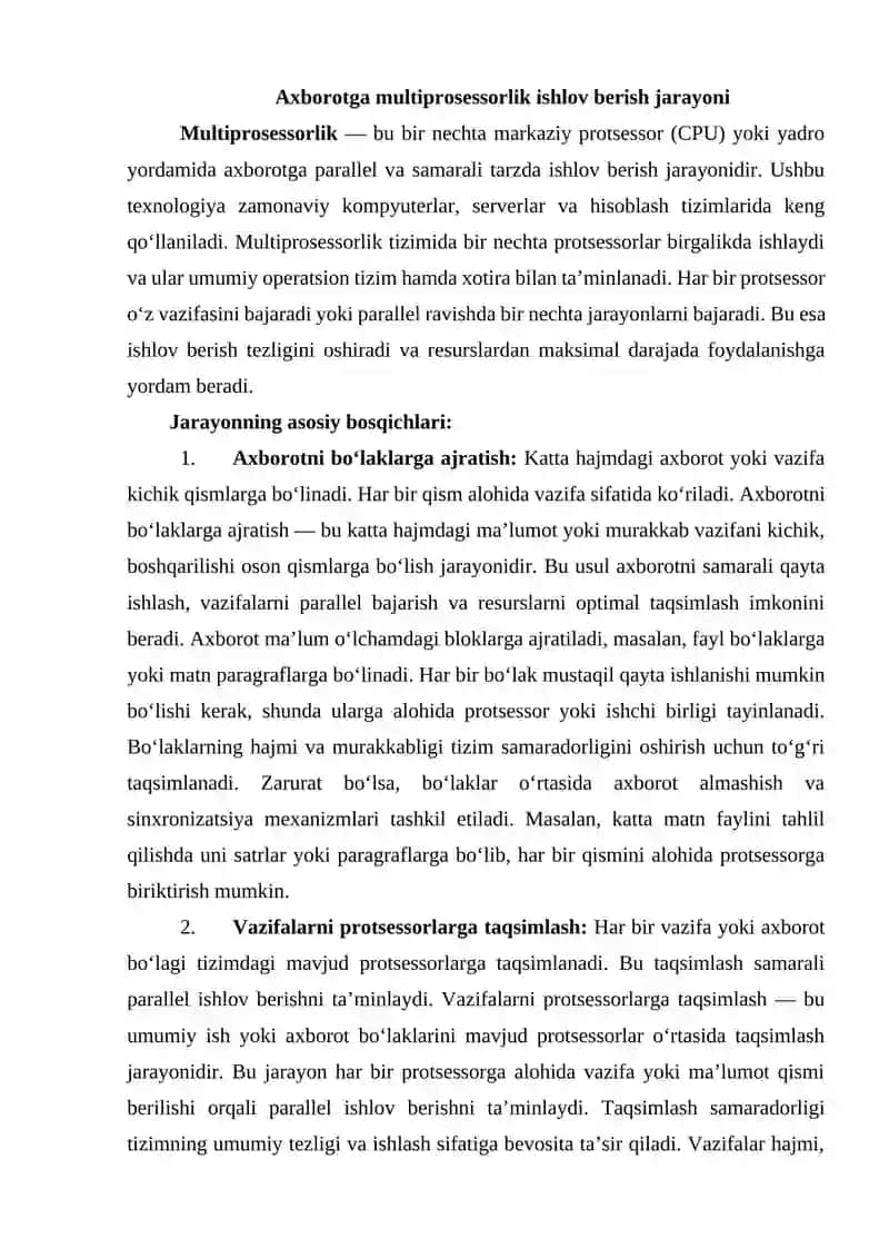 Axborotga multiprosesorlik ishlov berish 2