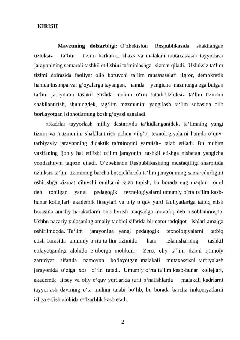 O‘zbekiston Respublikasida shakllangan uzluksiz ta‘lim tizimi 2