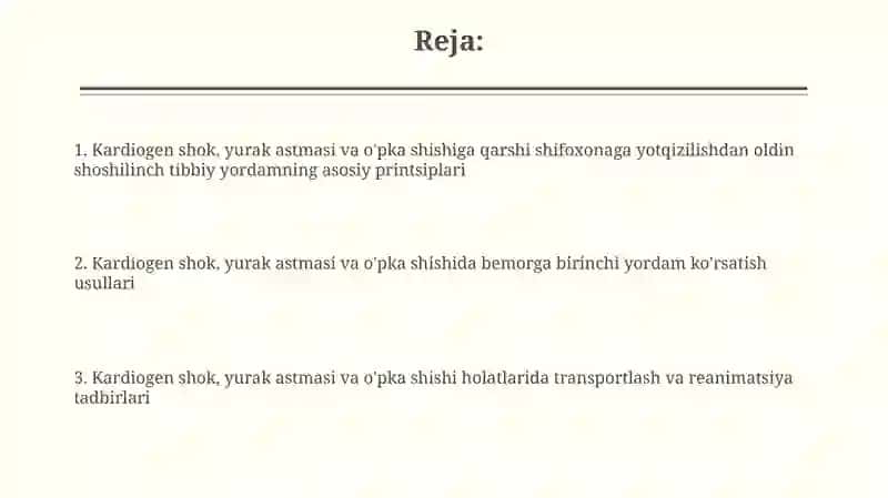 Kardiogen shok, yurak astmasi va o'pka shishida kasalxonagacha bo'lgan tez tibbiy yordam ko'rsatish 2