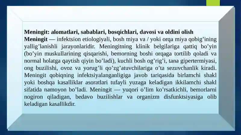 MENINGIT KASALLIGINING KELIB CHIQISH SABABLARI VA ASORATLARI 2
