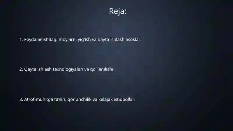 Foydalanishdagi motor va gidravlik moylarni yig'ish va qayta ishlash 2