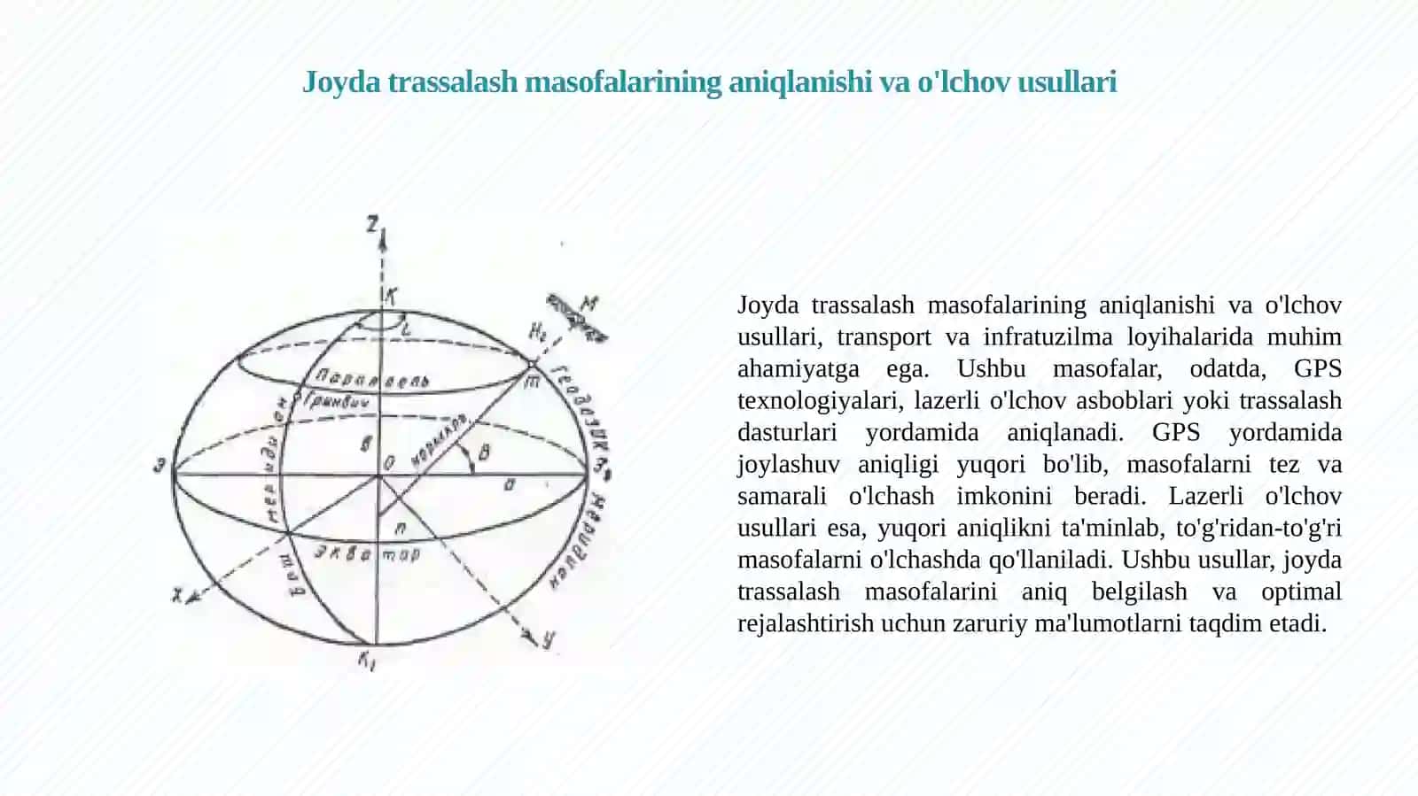 JOYDA TRASSALASH MASOFA O'LCHASHLAR QAYRILMALARNING BOSH NUQTALARINI REJALASH 2