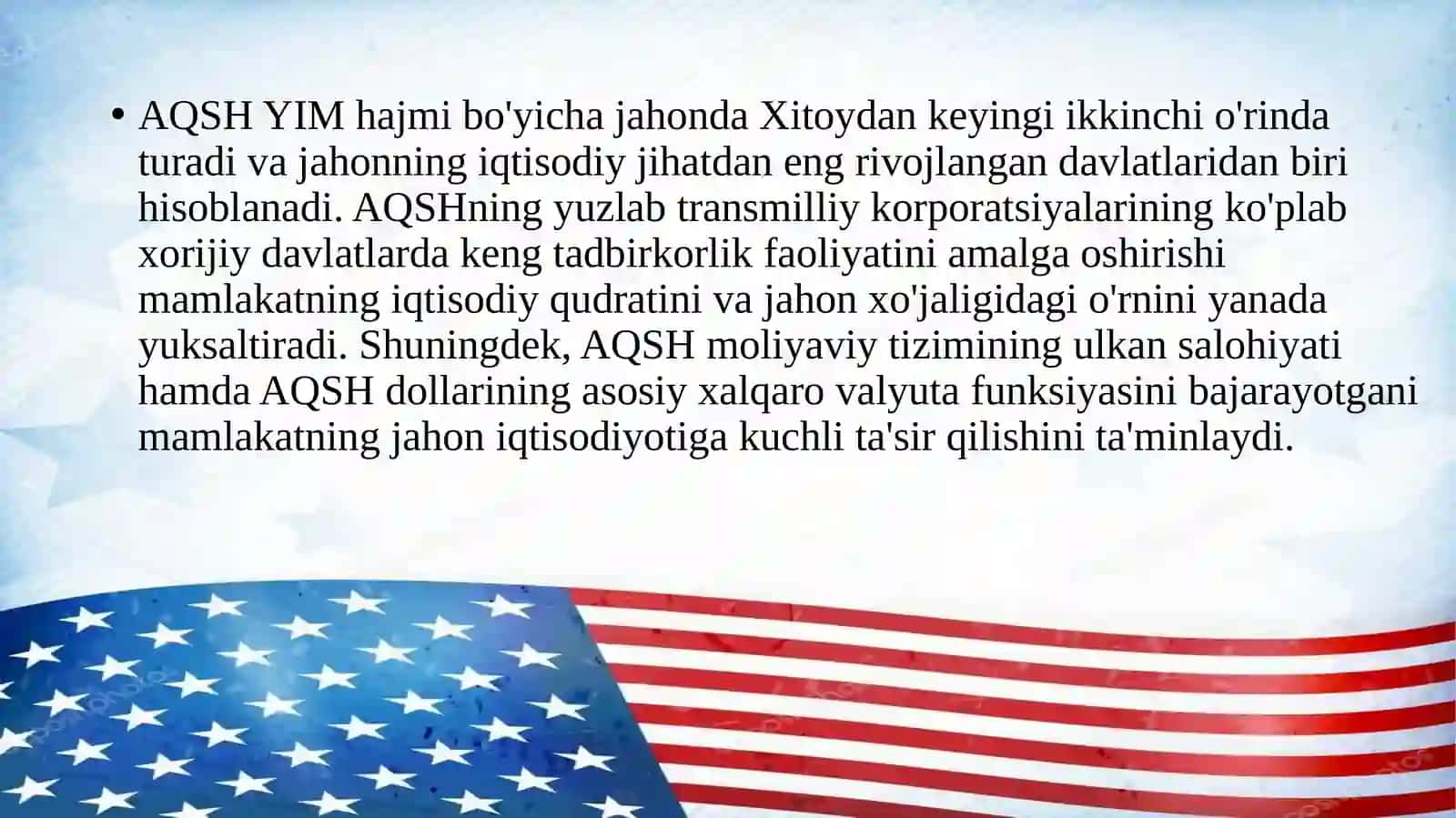 9-sinf Geografiya fanidan AQSH xo'jaligi va iqtisodiy rayonlari dars taqdimot 2