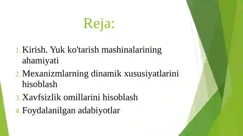 Yuk ko‘tarish mashinalari mexanizmlarini xavfsiz ishlashi uchun xisob ishlari 2