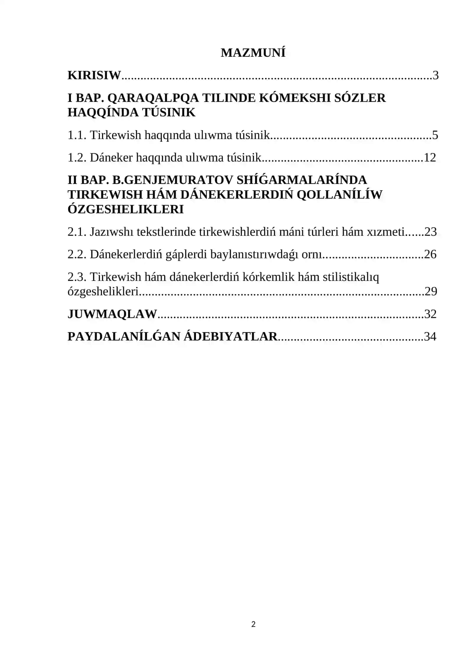 HÁZIRGI QARAQALPAQ ÁDEBIY TILI KURS JUMÍSÍ 2