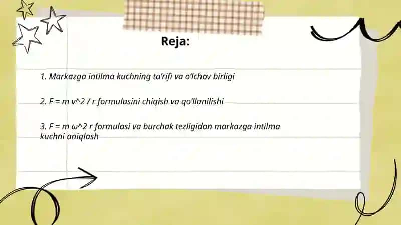 Markazga intilma kuchni aniqlash 2