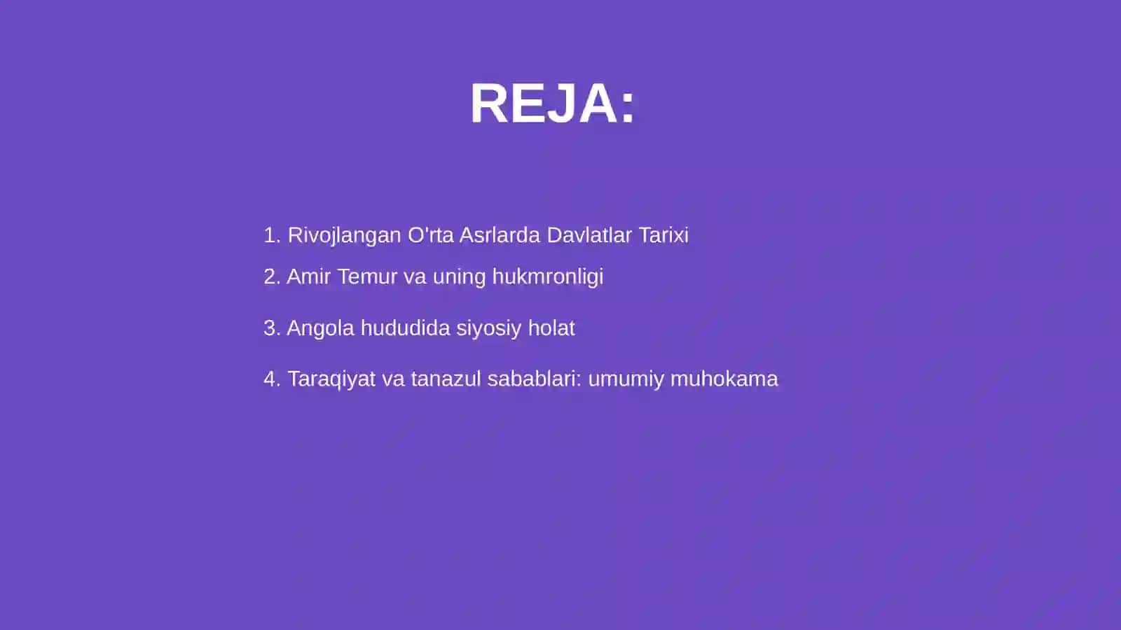 Rivojlangan o'rta asrlarda davlatlarni taraqiyat va tanazuli sabablari:amir Temur va Angola 2