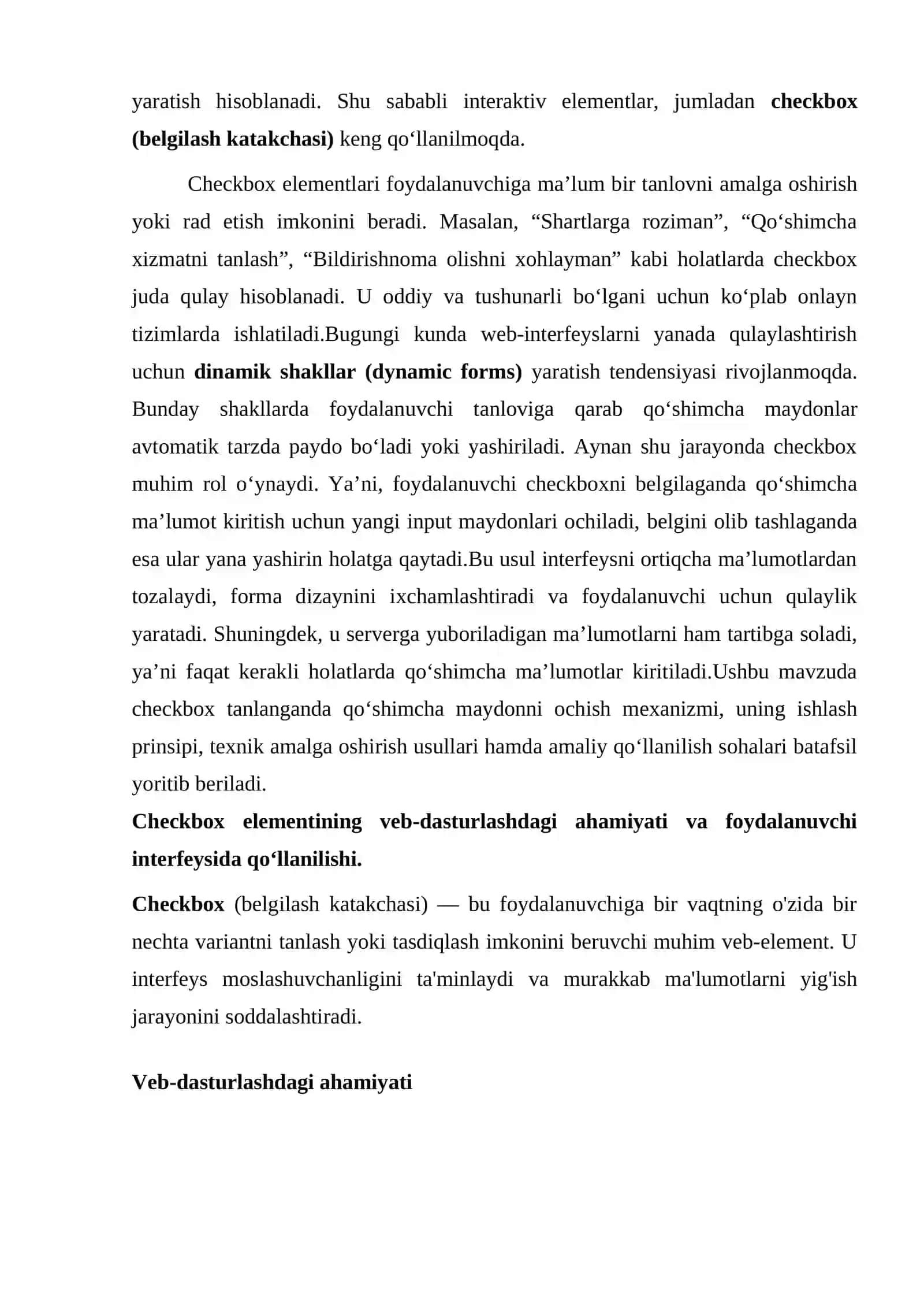 Cheskbox tanlanganda qo'shimcha maydoni ochish 2