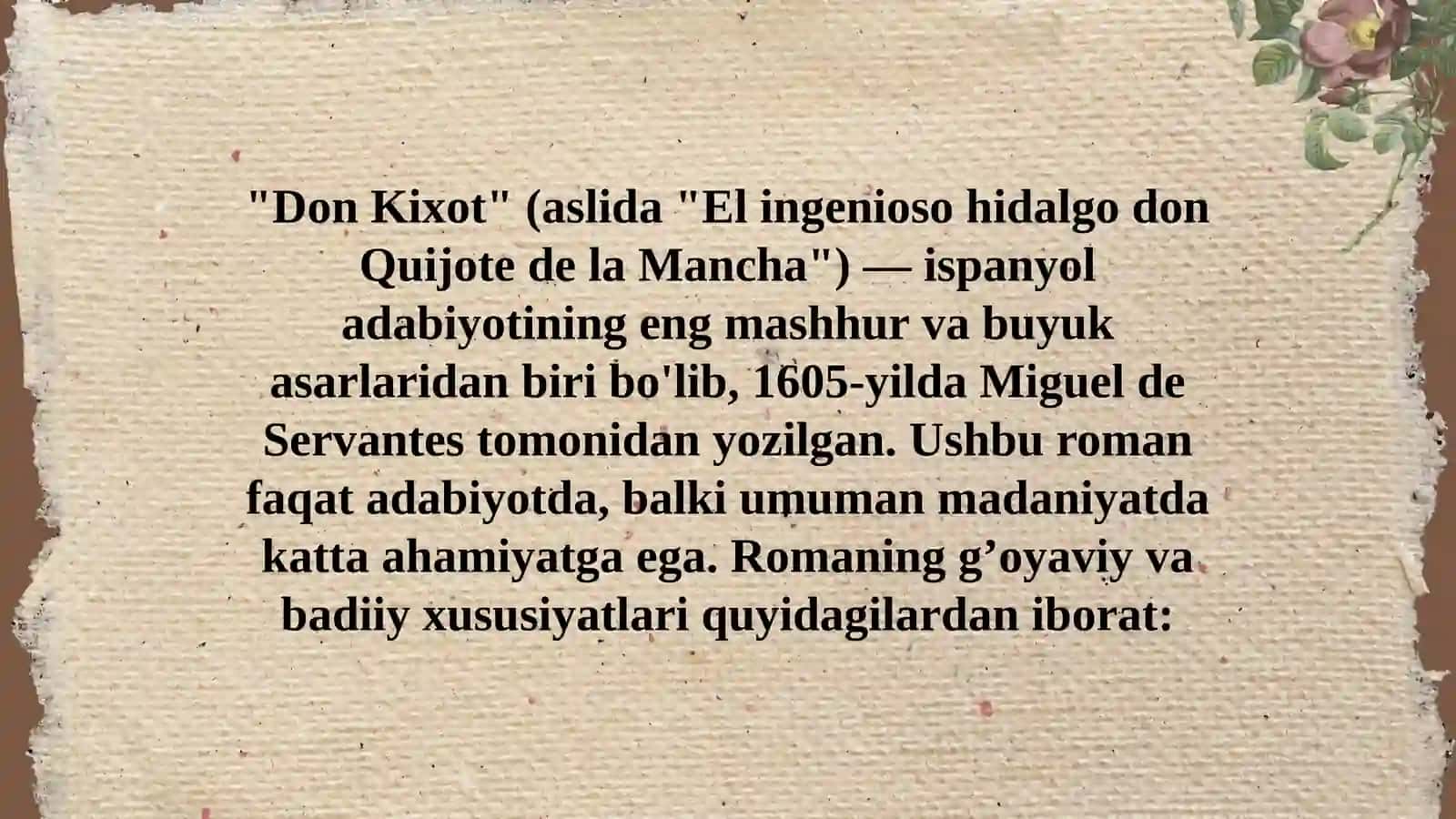 “DonKixot”romaniningg’oyaviy-badiiyxususiyatlari 2
