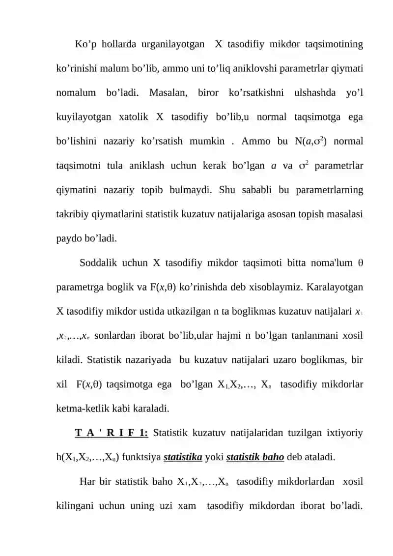 Statistik baholar va ularga qo'yiladigan talablar 2