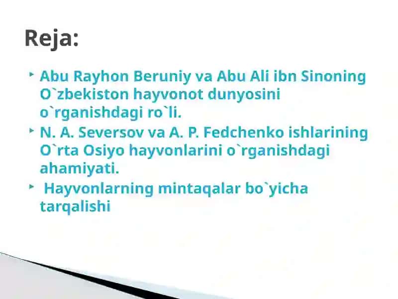Abu Rayhon Beruniy va Abu Ali ibn Sino o'zbekistonda hayvonot dunyosini o'rganish va hayvonlarning mintaqalar bo'yicha tarqalishi 2