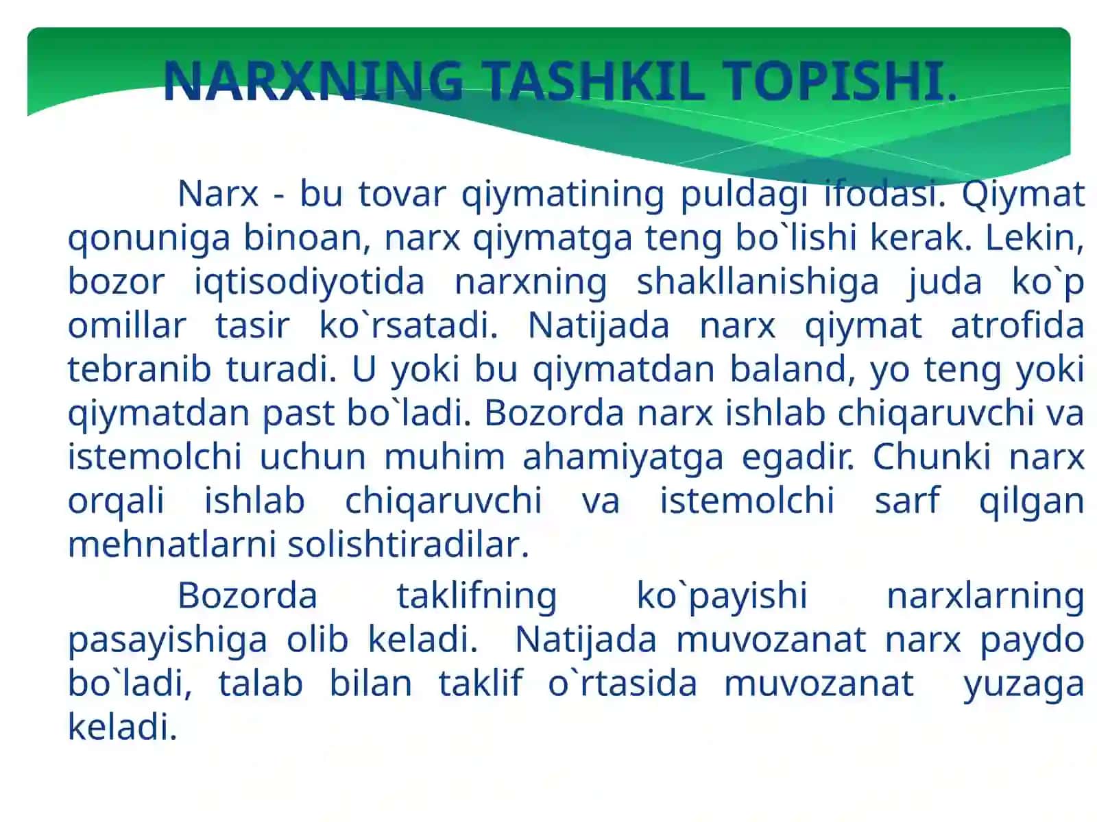 Narxning shakllanishi 2