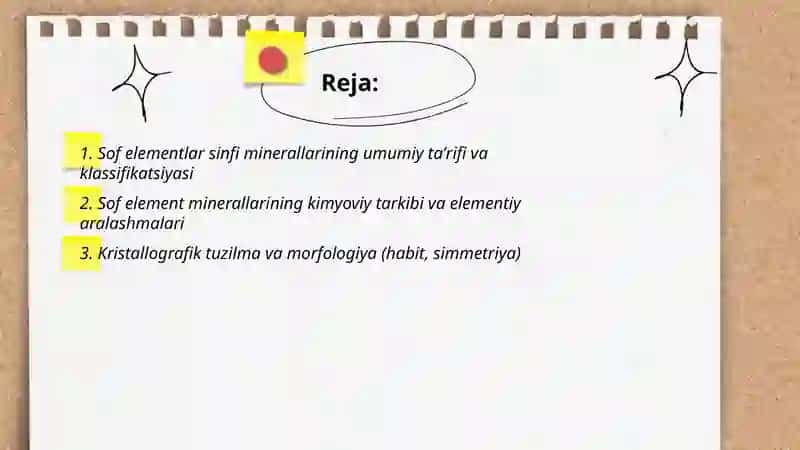 Sof elementlar sinfi minerallarini o'rganish 2