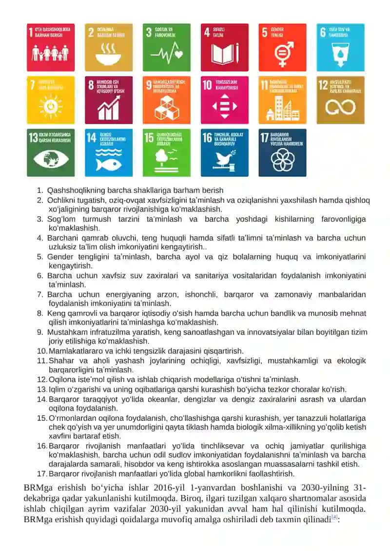 Barqaror rivojlanish maqsadlari (SDGs)larga erishish strategiyalari va mamlakatlar tajribasi 2