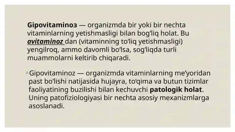 GIPOVITAMINOZ VA GIPERVITAMINOZ HOLATLARDA MODDA ALMASHINUVINING BUZILISHI 2