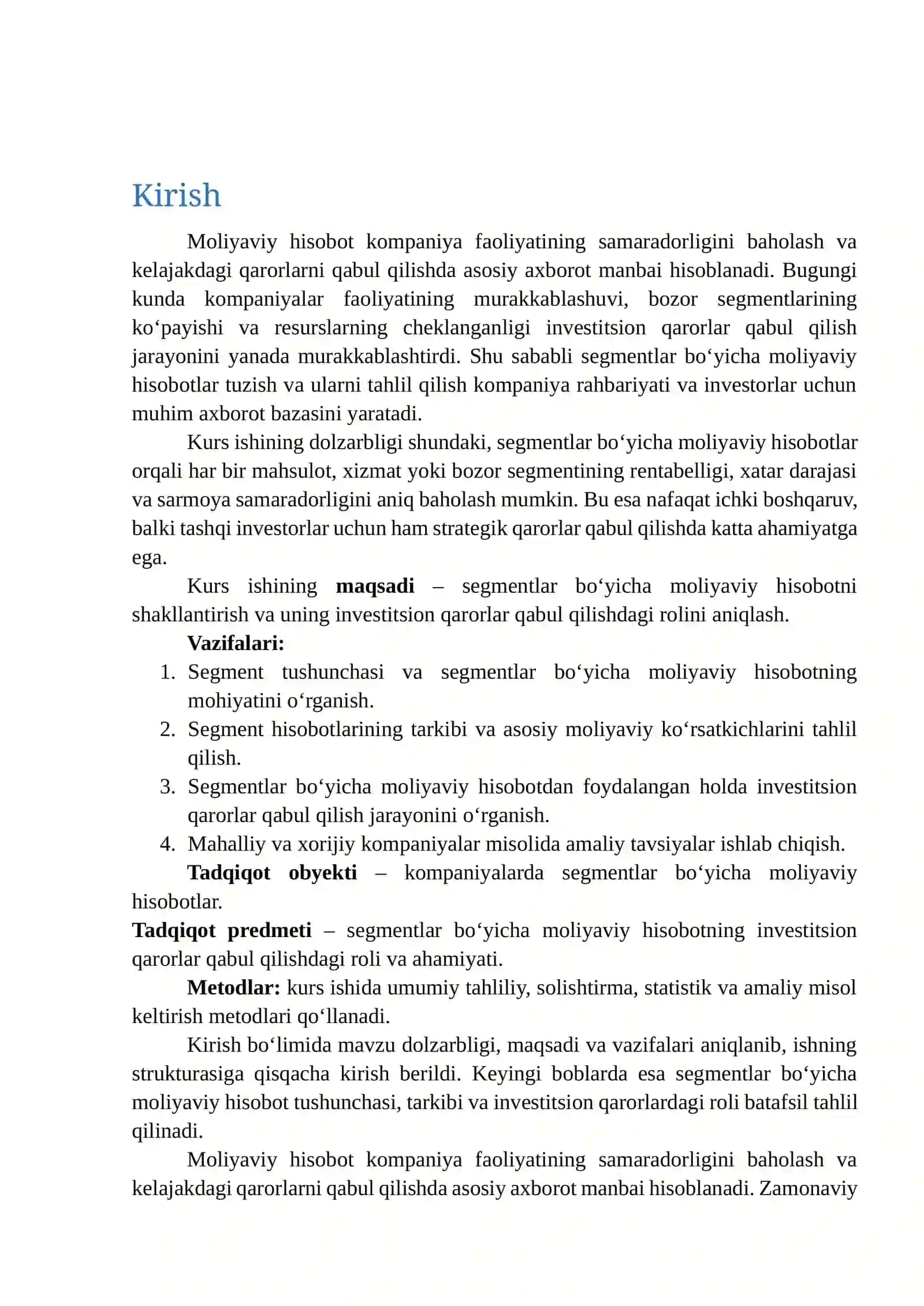 SEGMENTLAR BO'YICHA MOLIYAVIY HISOBOTNI SHAKLLANTIRISHNI INVESTDION QARORLAR QABUL QILISHDAGI ROLI 2