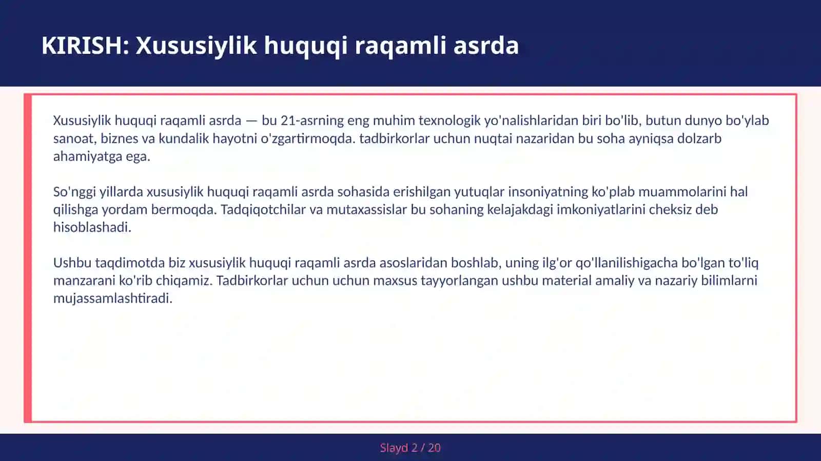 Xususiylik huquqi raqamli asrda 2