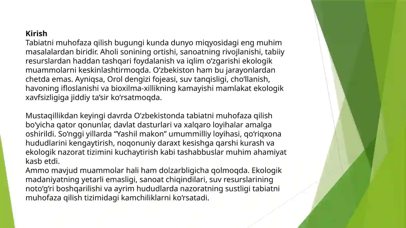 O'zbekistonda tabiatni muhofazagilish amaliyoti: yutuq va kamchiliklar 2