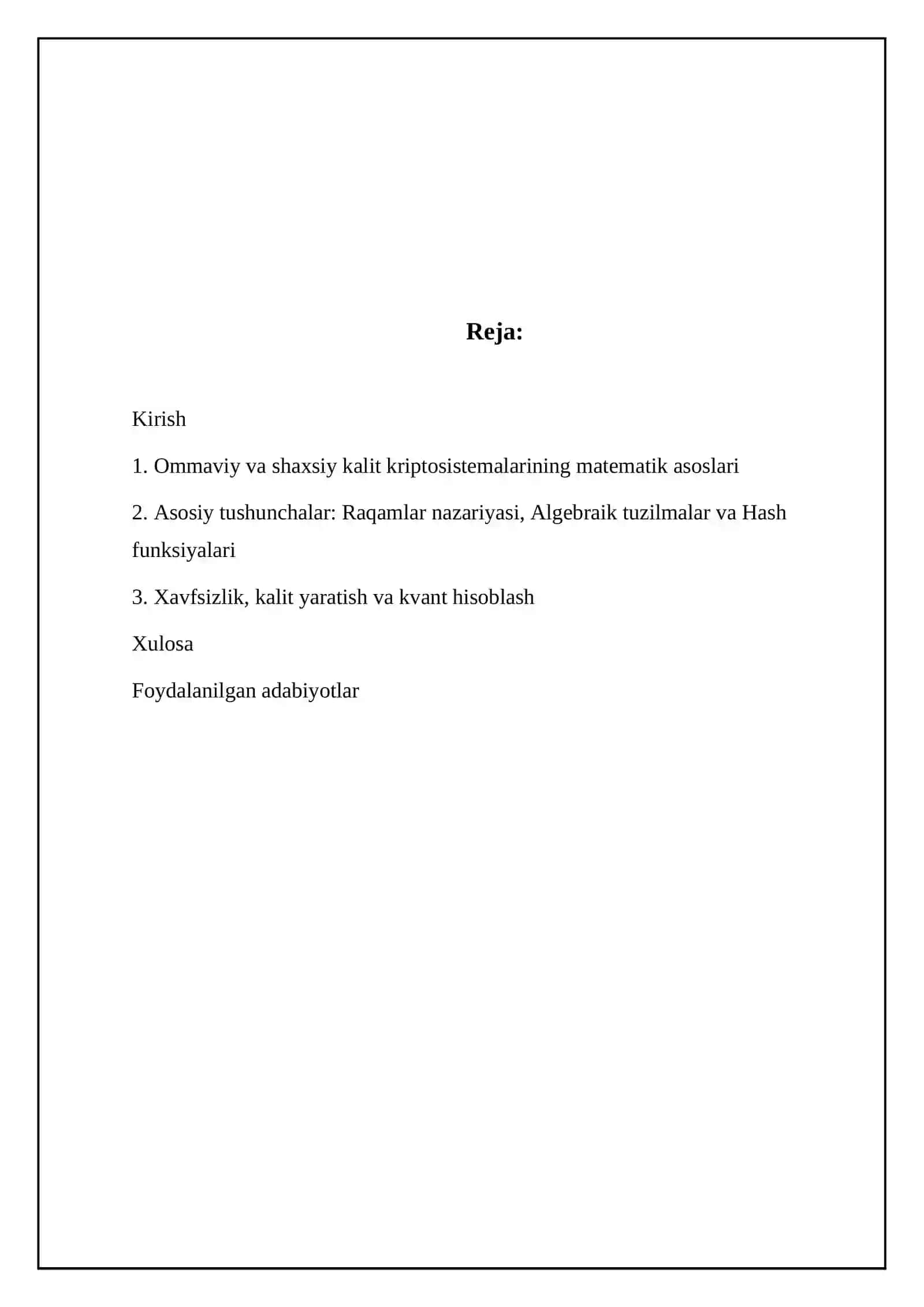 Ommaviy va shaxsiy kalit kriptosistemalarining matematik asoslari 2