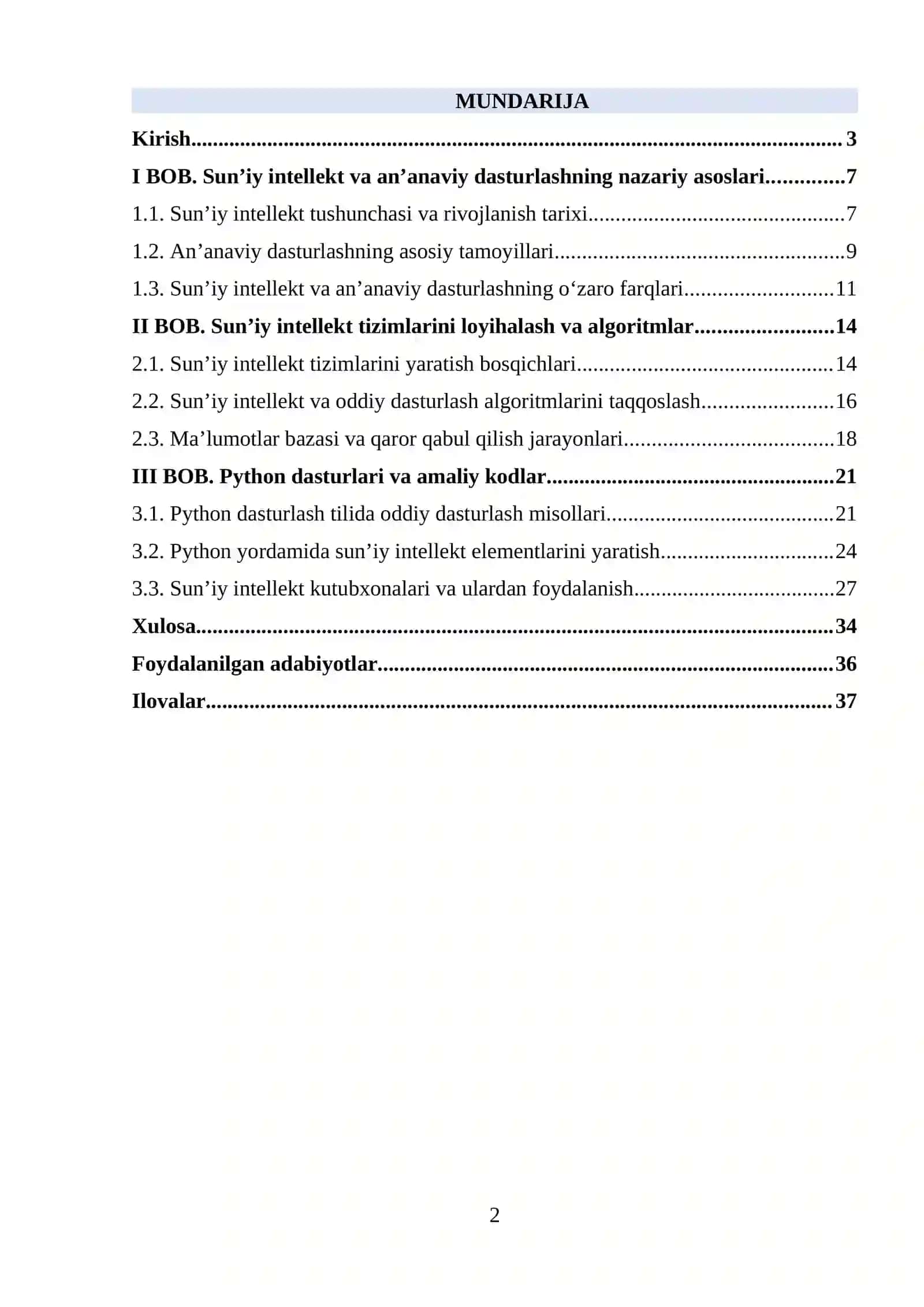 Sun’iy intellekt va an’anaviy dasturlashning nazariy asoslari 2