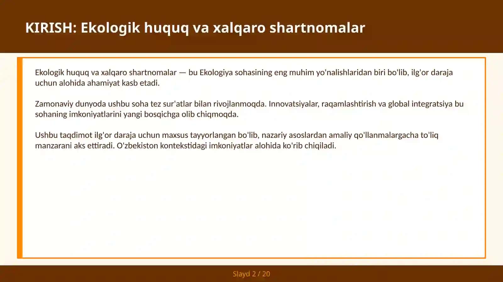 Ekologik huquq va xalqaro shartnomalar 2