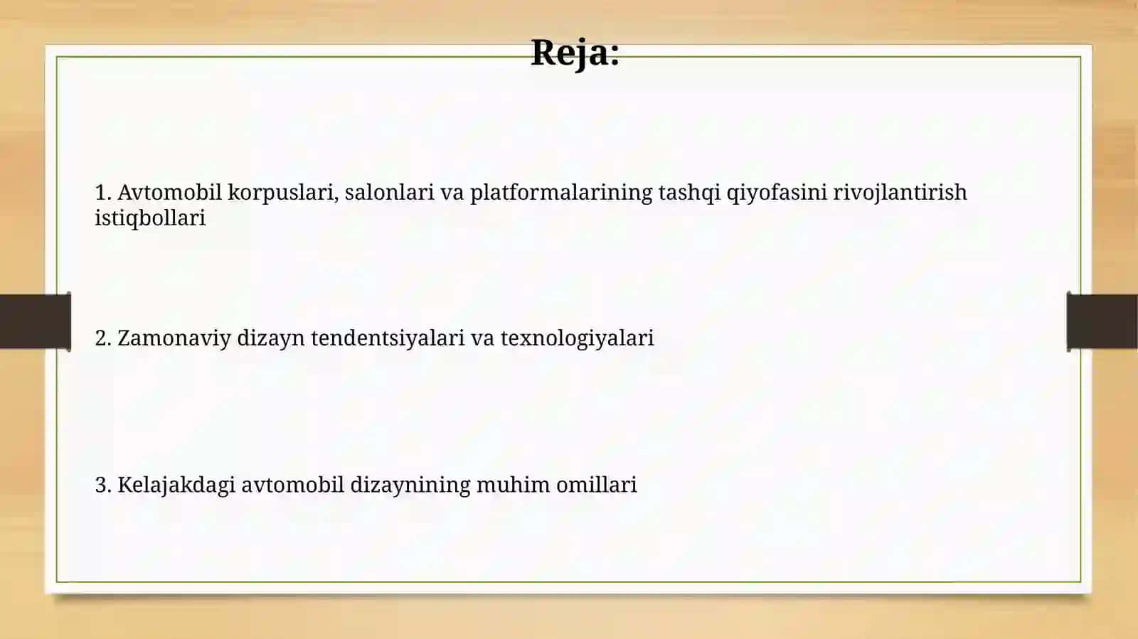 Avtomobillarning kuzovi kabina va platformasini koʻrinishinirivojlantirishistiqbollari 2
