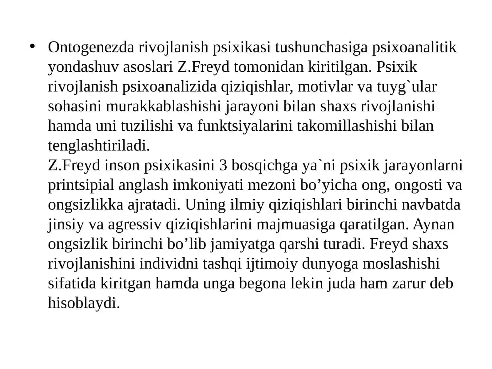 Shaxsrivojlanish va psixik rivojlanishning psixoanalitik yo’nalishi 2